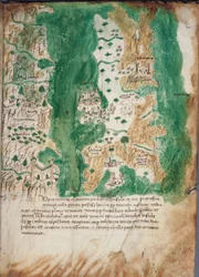 Kaart van Corfu en aangrenzend vasteland, ca. 1420 (perkament)