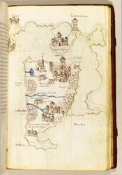 Kaart, illustratie uit "The Liber Insularum Archipelagi"