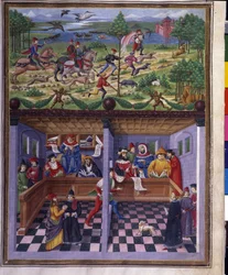 Maartinvloed: jacht en hof. Miniatuur gemaakt door Cristoforo de Predis (ca. 1440-ca. 1486) - in 