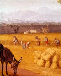 Oogst bij Caserta, detail. 18e eeuw. De kunstenaar was een vriend van Goethe. 18e eeuw, Napels, Museo Nazionale di San Martino