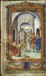 Penelope schrijft, Telemachus en Laertes Illustratie voor De Heroides van Ovidius, 1485-1499