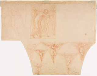 Studies voor Christus die zijn moeder ontmoet op de weg naar Calvarie, studies van een engel in een pendentief (verso)