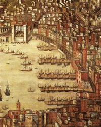 Uitzicht op Genua en zijn kasteel (detail) 1597