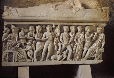 Hippolytus en Phaedra, detail van de zijkant van een sarcofaag