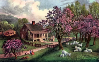 Amerikaanse boerderij in de lente, 1869