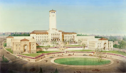 Voorgesteld plan voor het Newport Civic Centre (aquarel op papier)