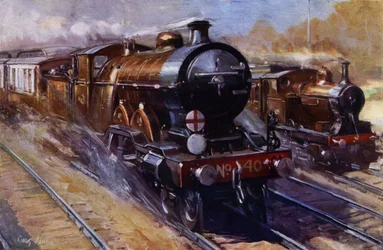 De Southern Belle trekt Pullman-rijtuigen op de expresdienst van de London, Brighton en South Coast Railway van Londen naar Brighton