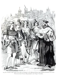 Rector van de Universiteit van Praag en geleerden van de verschillende naties die aan dezelfde universiteit studeerden