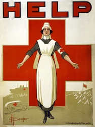 Campagneposter voor het Australische Rode Kruis Help, uitgegeven 1914-18