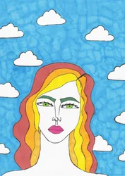 Blauwe lucht (viltstift op papier)