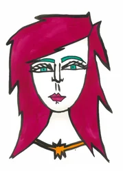 Donkerroze haar, 2024 (pen met verf op papier)