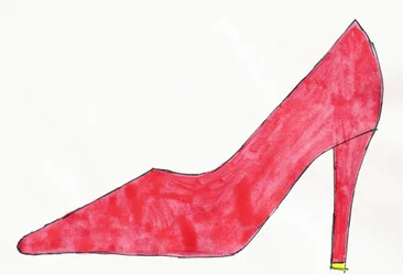 Red Shoe, 2017 (rode en gele india-inkt met viltstift op papier)
