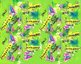 Space Invaders (aquarel, tape, pen, photoshop)