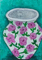 Vaas met roze rozen