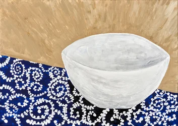 Witte kom met blauw patroon