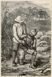 Christian en Faithful sluiten zich aan uit De Pelgrimsreis Van Deze Wereld, Naar Die Welke Komt door John Bunyan (1628-1688) illustratie door Thomas Dalziel (1823-1906)