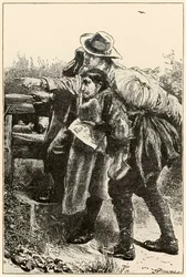 Evangelist wijst de weg uit De Pelgrimsreis Van Deze Wereld, Naar Die Welke Komt door John Bunyan (1628-1688) illustratie door Thomas Dalziel (1823-1906)