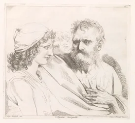 Jonge man en een oude man met priemende ogen