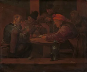 Mannen die kaarten in een taverne