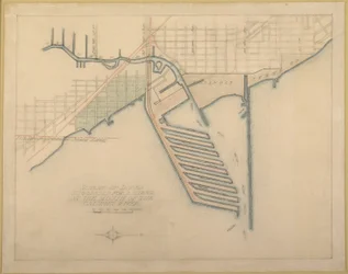 Plaat 72 uit Het plan van Chicago, 1909: Chicago. Schetsdiagram van dokken voorgesteld bij de monding...