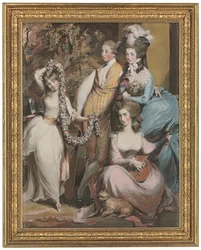 Een portret van Mary Sturt van Crichel (1740-1807) met haar drie oudste kinderen, Diana, Mary en Humphry