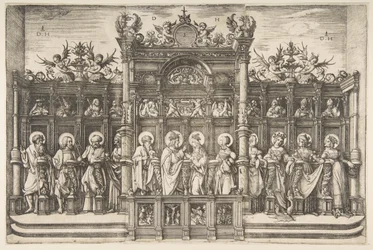 Grote koorbank met Christus die de Maagd zegent