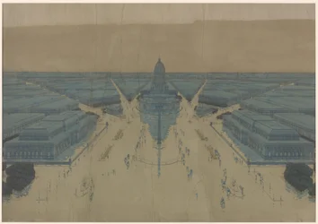 Uitzicht op het voorgestelde Civic Center Plaza en gebouwen, Het plan van Chicago uit 1909