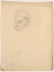 Tekening, slapend kind, 1840-45