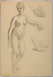 Tekening, staand vrouwelijk naakt, sep, 1860-70