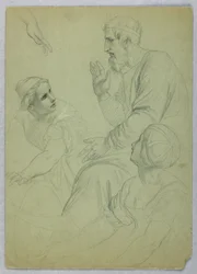 Tekening, Koning en twee vrouwen, Gescheiden, ca. 1845