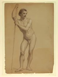 Tekening, Mannelijk naakt staand, twee S, 1866