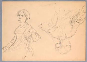 Tekening, Zittende vrouw, twee studies, 1870