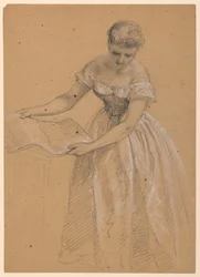 Tekening, Staande vrouw, 1860