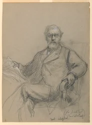 Tekening, Carl Schurz zittend lezend, 1899