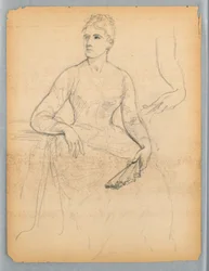 Schets voor een portret van een zittende vrouw