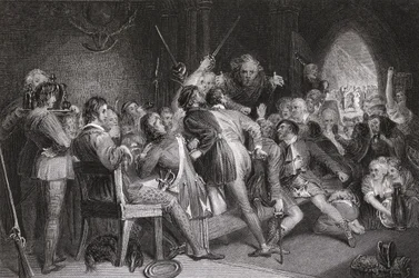 De Hal van Glennaquoich - een Hooglands Feest, gegraveerd door P. Lightfoot, uit 
