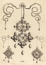Hanger met wiel in het midden, omgeven door vier tafelstenen