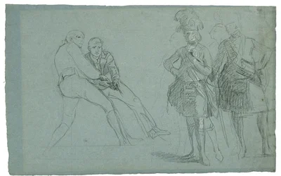 Studie voor Het Beleg van Gibraltar (Studie van luitenant-kolonel Lindsay en figuren die aan een touw trekken), ca. 1786-1787