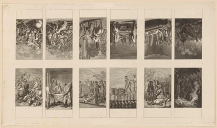 12 bladen met Brandenburgse oorlogstaferelen