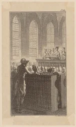 Bunkel in een kapel tijdens het ochtendgebed, blad 3 uit „Leven, opmerkingen en meningen van Johann Bunkel”