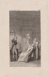 Clarisse, tussen waanzin en bezonnenheid, in de stoel ineengezakt met Lovelaces valse huwelijksakte in haar hand