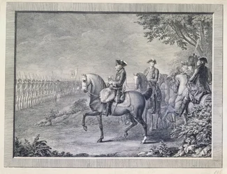Koning Frederik II bij de wachtparade in Potsdam