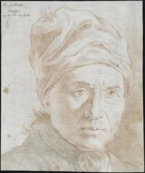 Hoofd van de Pruisische grootkanselier Philipp Joseph von Jarriges, met een slaapmuts, half naar rechts gewend
