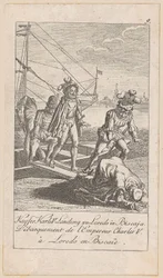 Landing van keizer Karel V in Biskaje, blad 9 uit de reeks "Oude, middeleeuwse en moderne geschiedenis"