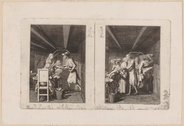 Ludwig onderhoudt het gezin schamel met zijn werk [links]; De vader keert verrijkt met schatten terug naar zijn gezin [rechts]