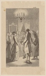 Juffrouw West, in de kamer van Comus, stemt in met de huwelijksschikking, blad 16 uit „Leven, opmerkingen en meningen van Johann Bunkel”