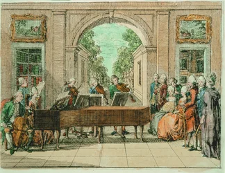 Het concert, gekleurde gravure uit BasedowsElementarwerk ... (gravure)