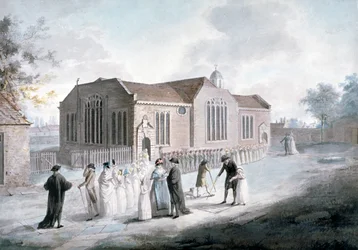 Een processie van schoolkinderen die Broadway Chapel binnengaan, Westminster, Londen, 1797