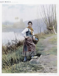 Vrouw die terugkeert van de rivier door R. Knight, ca. 1905