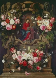 Bloemenkrans met Madonna en kind